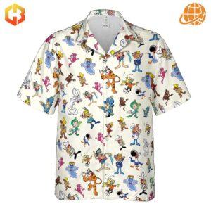 Experience a blast from the past with the 80s 90s Commercial Mascot Cereal Hawaiian Shirt's fun and colorful design.