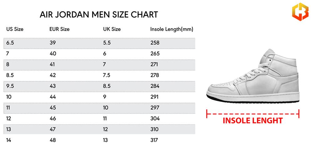 AJ High Top Men Size Chart