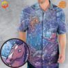 Close-up of Bojack Horseman Hawaiian Shirt with Bojack Horseman underwater design.