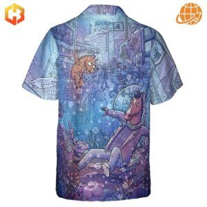 Back view of Bojack Horseman Hawaiian Shirt with Bojack Horseman underwater design.