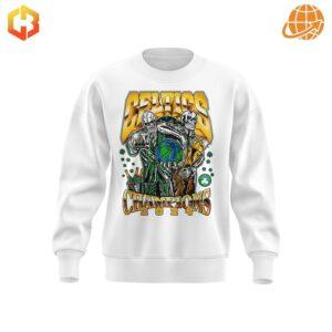 White Boston Celtics NBA Champions 2024 Sweatshirt with bold, dye-sublimated championship design.