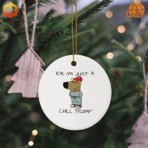 Festive ornament combining chill vibes and a playful nod to Trump with the phrase 'MAGA IDK.