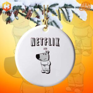 Festive ornament with a relaxed figure and a nod to 'Netflix and Chill' vibes.