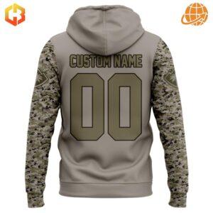 Coachella Valley Firebirds Military Appreciation hoodie back view with custom name and number.