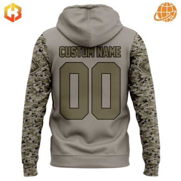 Coachella Valley Firebirds Military Appreciation hoodie back view with custom name and number.