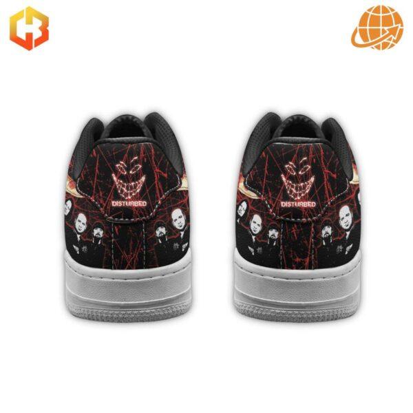 Disturbed Down with the Sickness Nike Air Force 1 shoes with Disturbed logo and band members' faces.