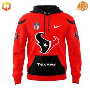 Red Houston Texans hoodie with large team logo and NFL branding