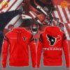 Front and back view of the Houston Texans H-Town Red Hoodie with team logos and text.