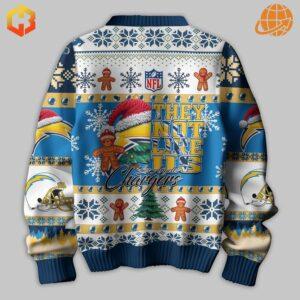 Comfortable Los Angeles Chargers holiday sweater featuring winter motifs and team colors.