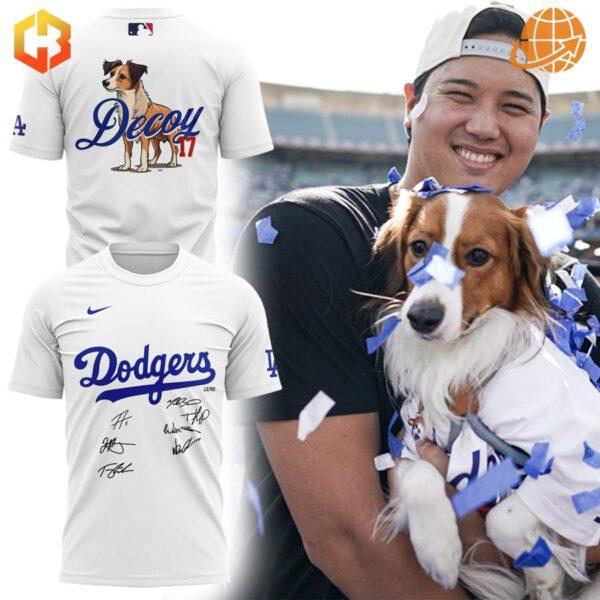 Celebrate your Dodgers pride with the white Los Angeles Dodgers Decoy Dog Shirt—crisp, classic, and full of charm!