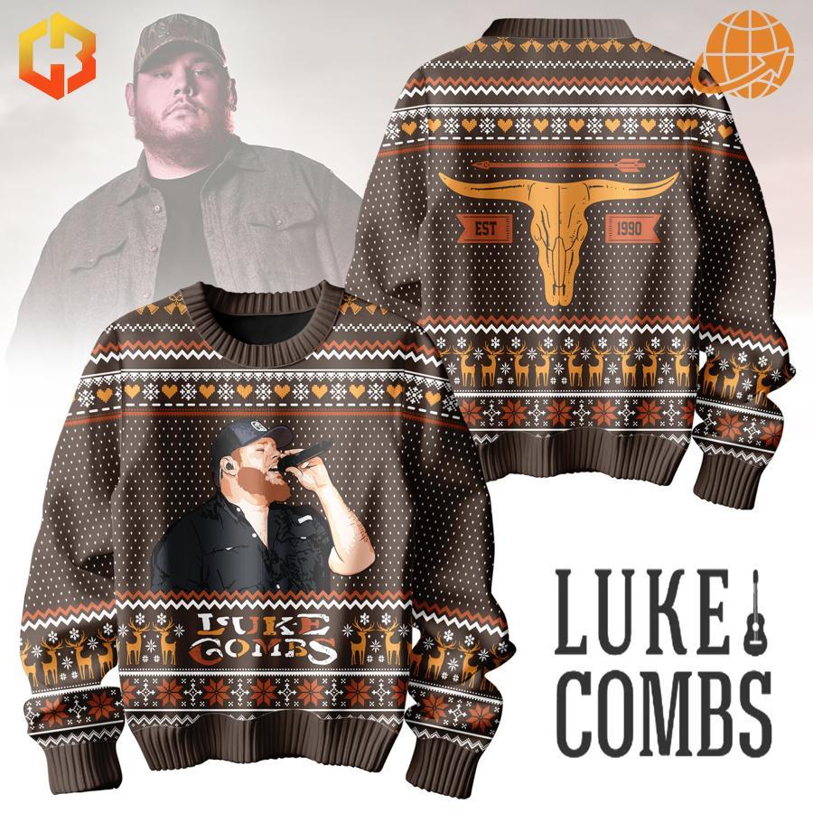 The soft polyester and spandex blend of the Luke Combs Christmas Sweater offers comfort and warmth.