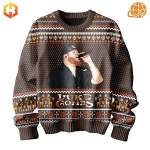 Front view of the Luke Combs Christmas Sweater showcasing its festive design and comfortable fit.