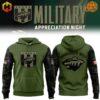 Front and back views of Military Appreciation Minnesota Wild Hoodie with camo sleeves and team logos.