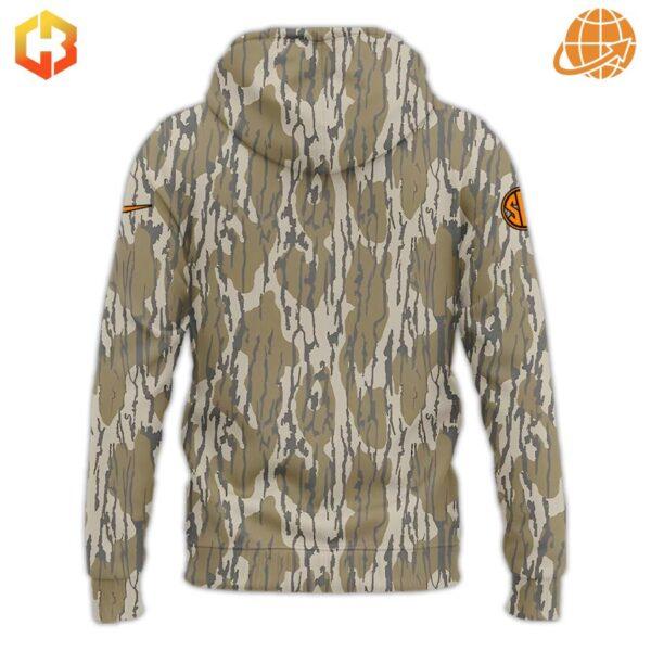 Back view of Morgan Wallen Mossy Oak Hoodie with full camouflage pattern.