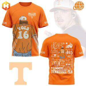 Orange t-shirt with Morgan Wallen and Tennessee Volunteers-inspired design, showing front and back views.