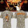 Mossy Oak Morgan Wallen Camo Shirt with cartoon mascot on front and "KNOXVILLE" on back, displayed with concert tour promotional image.