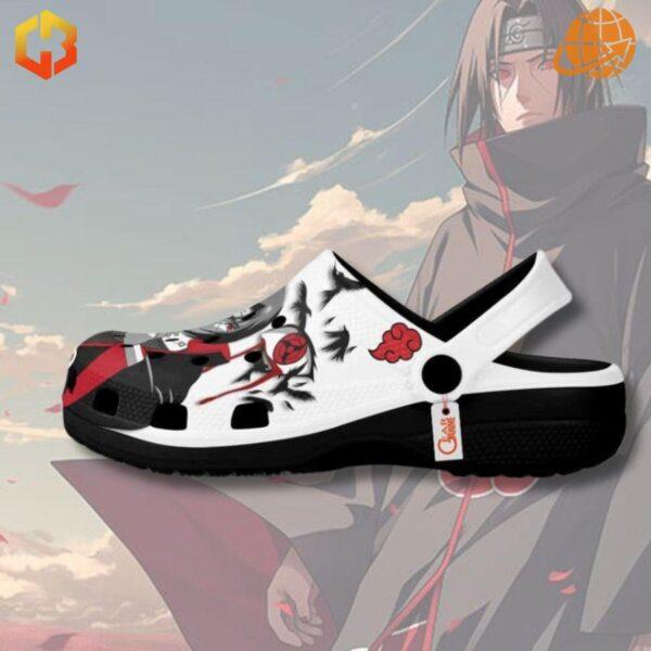 Show off your anime pride with the Naruto Shippuden Sharingan Itachi Uchiha Crocs Shoes—where comfort meets character