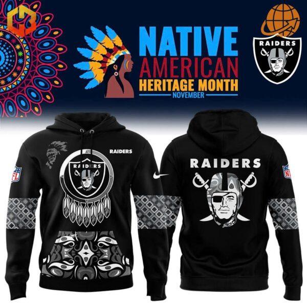 Native American Heritage Month Las Vegas Raiders Hoodie in black with the Raiders logo and Native American-inspired patterns for fans.