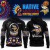 Winter Warrior Minnesota Vikings Hoodie in black with the Vikings logo and Native American-inspired designs.