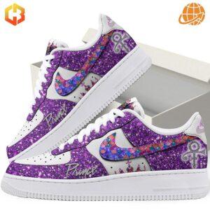 Nike Air Force 1s with Prince symbol and purple accents