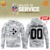 alute To Service Pittsburgh Steelers Hoodie in digital camo pattern, showing front with team logo and customizable back with name and number option.