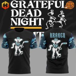 Seattle Kraken Grateful Dead Night Shirt with dancing bear mascot and tie-dye sleeves