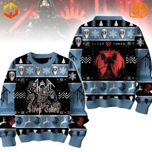 Sleep Token Band Christmas Sweater with intricate design featuring band imagery and holiday motifs.