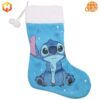 Disney's Stitch Christmas Stocking featuring a glittery blue Stitch on a starry background with white plush trim and pom-poms