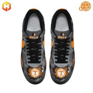 Top-down view of Tennessee Volunteers Nike Air Force Shoes showcasing team logos on the tongue and toe box.