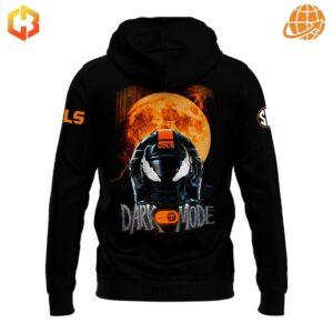 Back of Tennessee Volunteers Dark Mode Hoodie showing football helmet emerging from orange moon with 