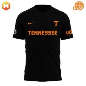 Front view of the Tennessee Volunteers Venom Dark Mode Shirt, featuring "Tennessee" text, the "T" logo in orange, and "Vols" and SEC logos on the sleeves.