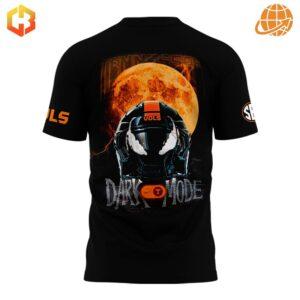 Back view of the Tennessee Volunteers Venom Dark Mode Shirt, featuring a glowing full moon, a detailed football helmet graphic, and bold 