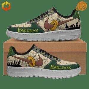 Custom Lord of the Rings Nike Air Force Shoes with Middle-earth map design and One Ring swoosh