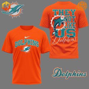 Orange They Not Like Us Miami Dolphins Shirt displaying vibrant team colors and unique artwork