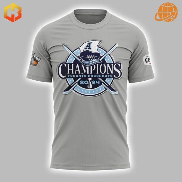 Grey t-shirt with Toronto Argonauts 2024 Grey Cup Champions logo on front.