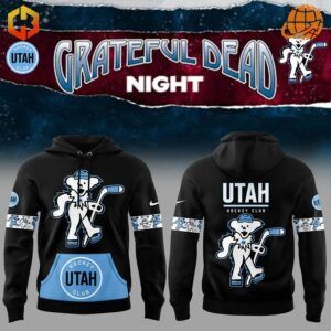 Utah Hockey Club Grateful Dead Night hoodie design, showing front and back views with bear mascot and team branding.