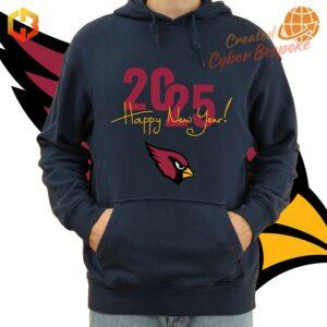 Arizona Cardinals Happy New Year 2025 Hoodie in red and black with team logo.