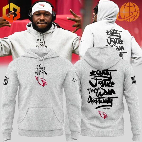 Arizona Cardinals NFL Inspire Change hoodie front and back views, worn by model and product image.