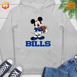 Buffalo Bills Mickey Mouse hoodie featuring Mickey in team colors, perfect for football and Disney fans