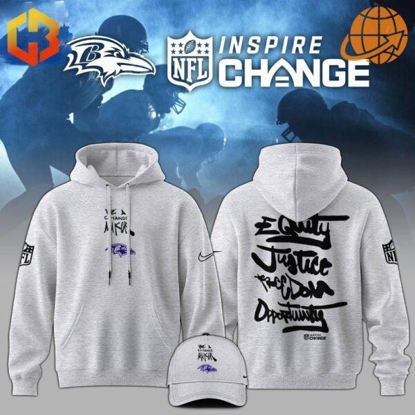 Baltimore Ravens Inspire Change NFL Hoodie featuring team logo and social justice messages.