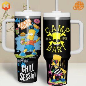 Bart Simpson Chill Session Tumbler with Bart Skateboarding and Snacks Image