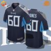 Blue Ben Jones Tennessee Titans football jersey with player number 60 on the front and back