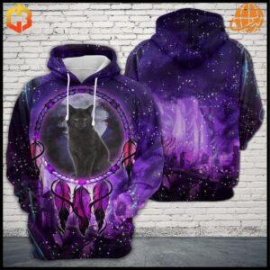 Mystical Black Cat Dreamcatcher 3D hoodie with a zipper, perfect for a magical touch to any outfit