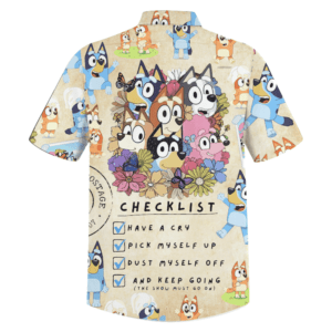Bright and colorful Bluey Dance Mode Hawaiian Shirt for kids and Bluey fans, perfect for summer fun