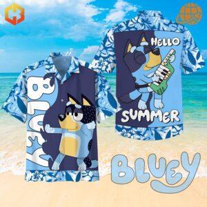 Bluey Hello Summer Hawaiian Shirt featuring vibrant tropical designs, perfect for beach vacations