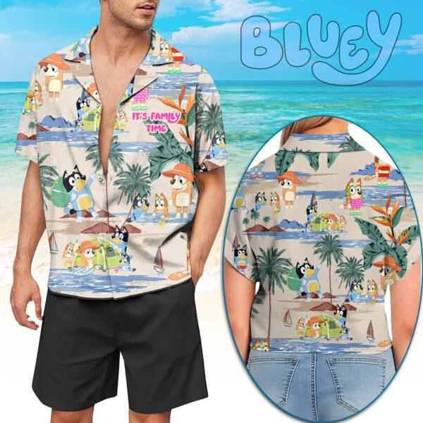 Bluey 'It's Family Time' Hawaiian Shirt with vibrant colors and family-themed design