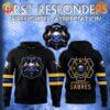 Close-up of Buffalo Sabres Hockey 2024 Firefighter Appreciation Night Hoodie front design.