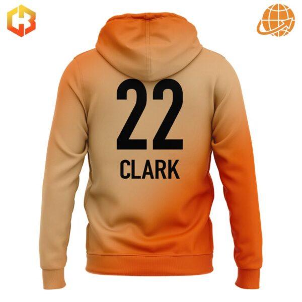 Detailed view of Caitlin Clark WNBA All Star Shirt hoodie fabric, showing orange gradient and clear WNBA All-Star text.