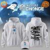 Front view of the Carolina Panthers Inspire Change NFL Hoodie with "Be A Change Maker" text and Panthers logo in blue.