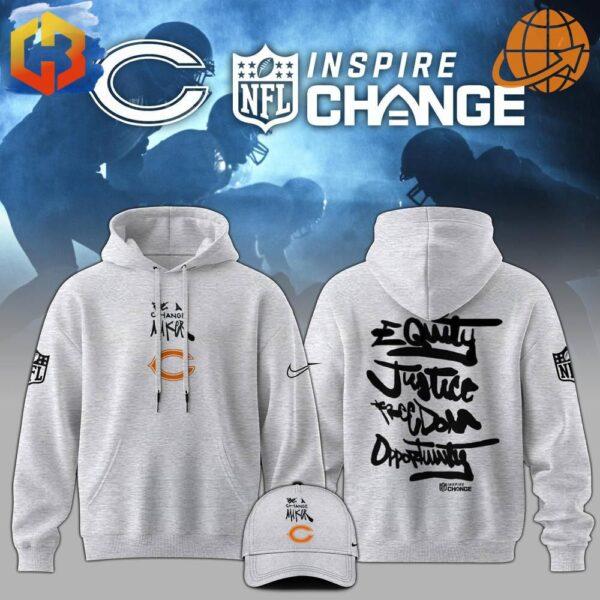 Chicago Bears NFL Inspire Change hoodie with social justice messaging.